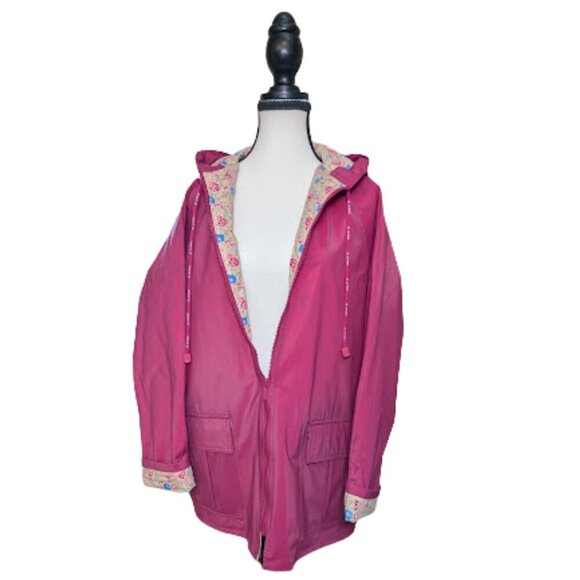 JG Hook Floral Lined Rain Jacket Size Small | Raspberry Pink Hooded Waterproof - Picture 4 of 12